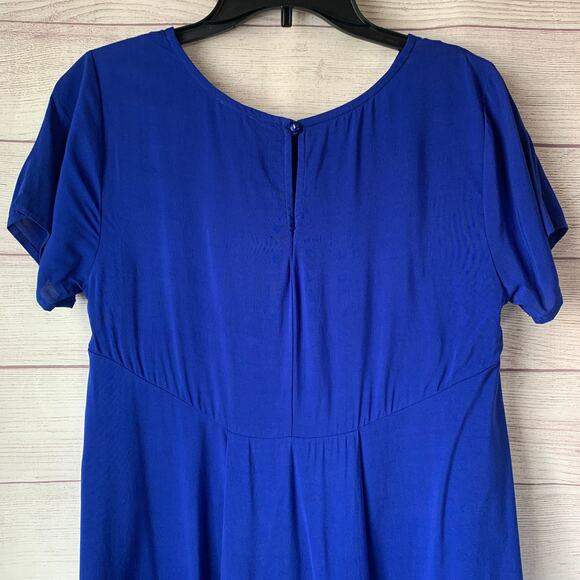 Lily White Hi Low Blue Blouse Short Sleeves Key Hole Tailcoat Style Back Size M - Picture 6 of 14